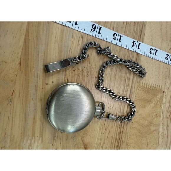 Vintage Silver-Tone Quartz Pocket Watch With Chain & Clip NOT TESTED - Picture 12 of 12
